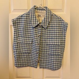Zara Cropped Houndstooth Tweed Vest Sz XL